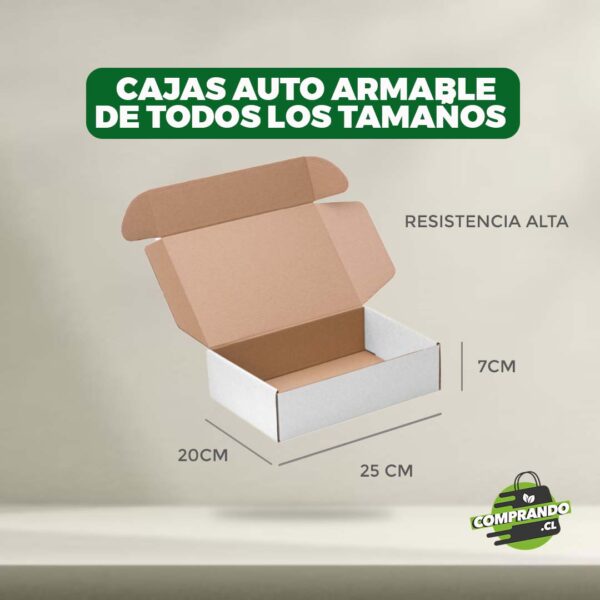 Caja auto armable 25cm x 20cm x 7cm blanca